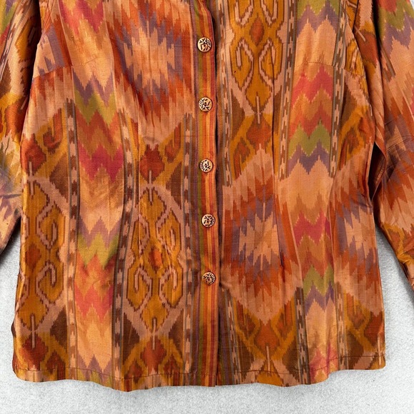 Soft Surroundings Top Womens MEDIUM Aztec Print Tribal Boho Long Sleeve Button - Picture 5 of 14